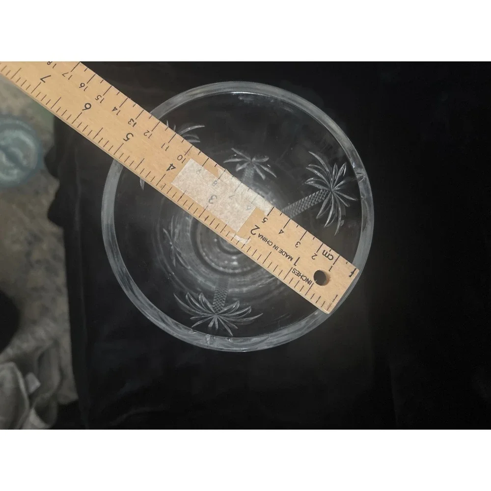 Crystal Palm Tree Vase Unisex 8in Clear Excellent Etched Coastal Hurricane‎